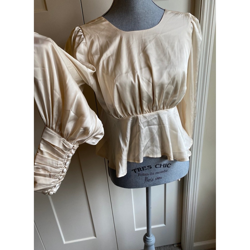 Buttermilk Glam Blouse Top Juniors Large Covered Buttons Sexy Low Back Baby s52